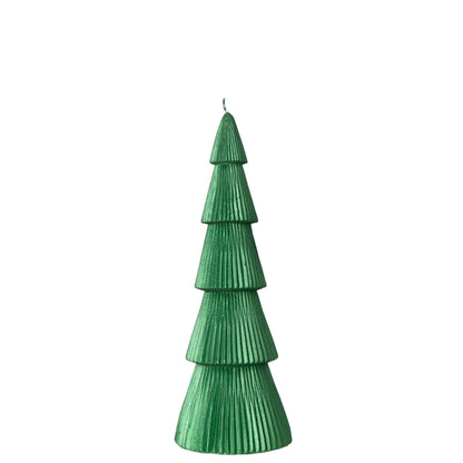 Grote groene kerstboom kaars van J-Line van 29,5 cm met fijn geribbelde lagen