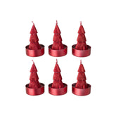 Doos Van 6 Kerstboomkaarsen van J-Line, zes rode mini boompjes in aluminium cupjes