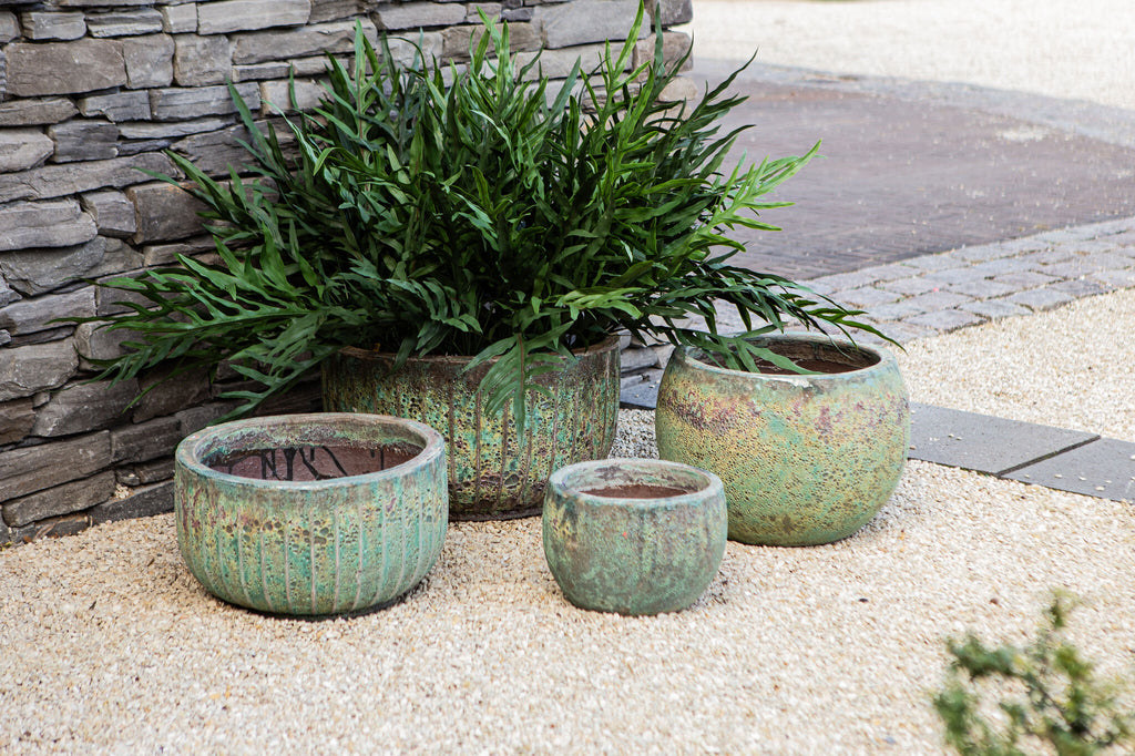 Siantelle Green Round Ceramic Pot With Lines Set van 3 PTMD - Pot - PTMD - livinglovely.nl