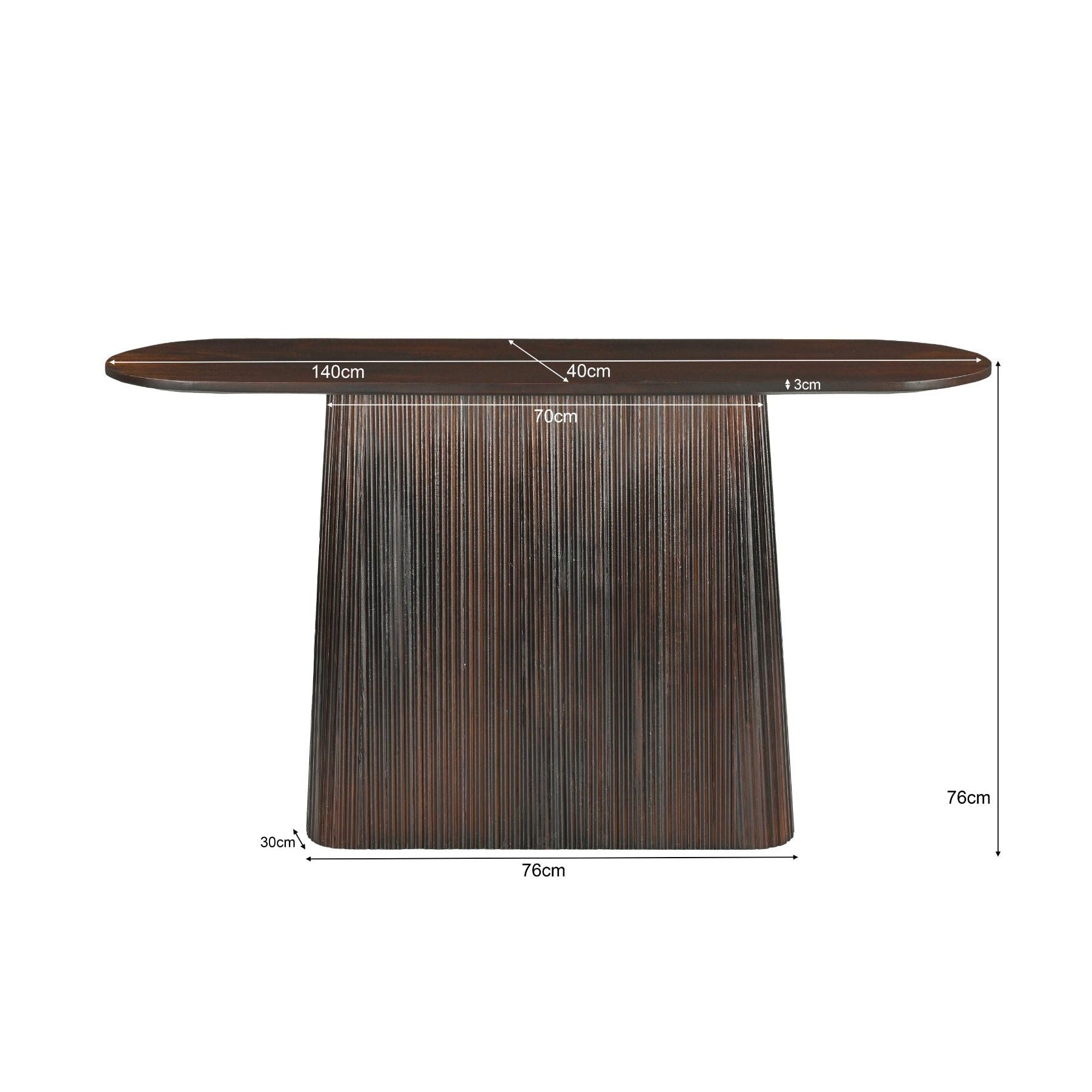 Maatschets van de Salvator sidetable, 140 bij 40 bij 76 cm