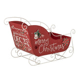Rood met witte metalen slee van J-Line, kerstdecoratie van 120cm lang en 77.5cm hoog