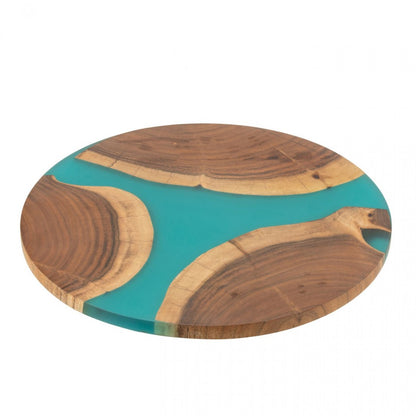 Snijplank Rond Acacia Hout/Epoxyhars Naturel/Blauw J-Line - Serveerplank - J-Line - livinglovely.nl