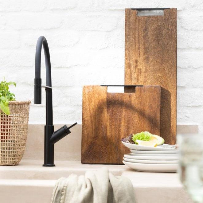 Snijplank Vierkant Mango Hout Bruin Small - Serveerplank - J-Line - livinglovely.nl