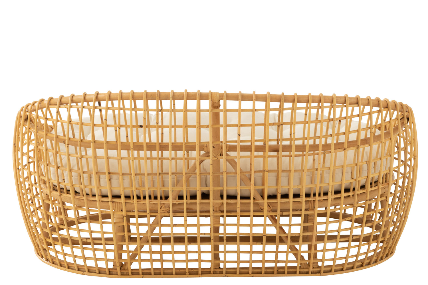 Sofa Lise + Kussen 2 Personen Rotan/Textiel Naturel/Wit J-Line - Bankstel - J-Line - livinglovely.nl