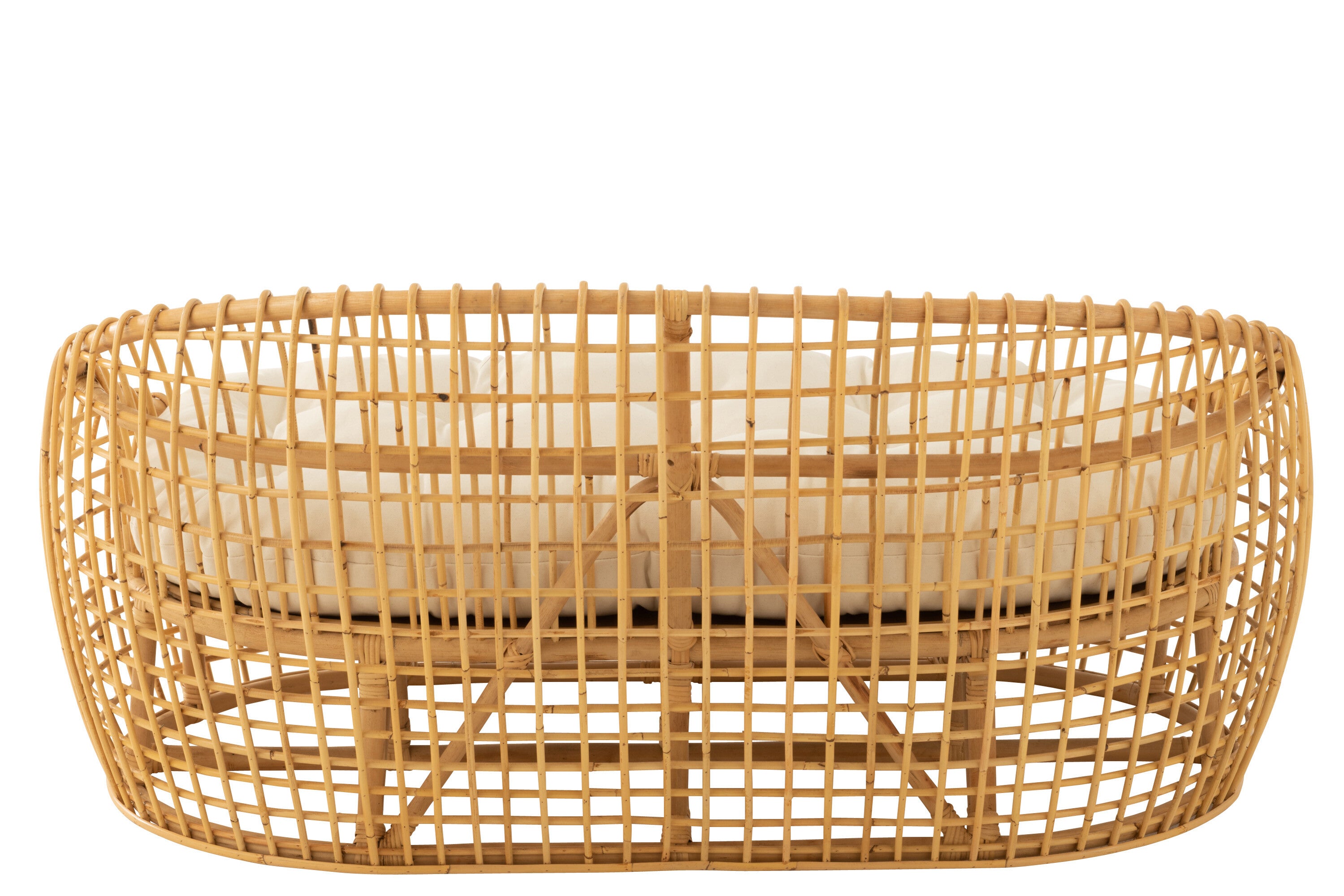 Sofa Lise + Kussen 2 Personen Rotan/Textiel Naturel/Wit J-Line - Bankstel - J-Line - livinglovely.nl