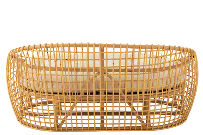 Sofa Lise + Kussen 2 Personen Rotan/Textiel Naturel/Wit J-Line - Bankstel - J-Line - livinglovely.nl