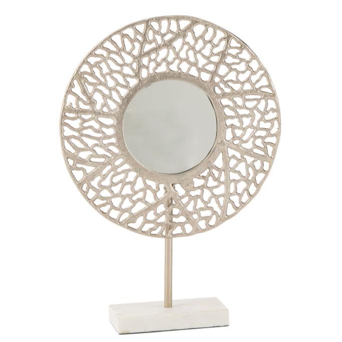 Spiegel Koraal Voet Marmer Metaal Champagne 49,5x34cm - Spiegel - J-Line - livinglovely.nl