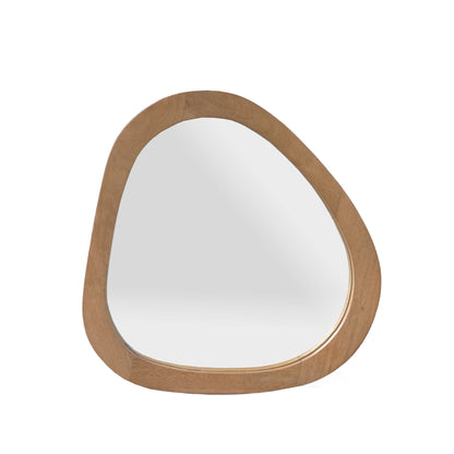 Spiegel Lou Organisch Naturel 45x43cm van Starfurn, vooraanzicht van de organische spiegel met naturel mangohouten lijst