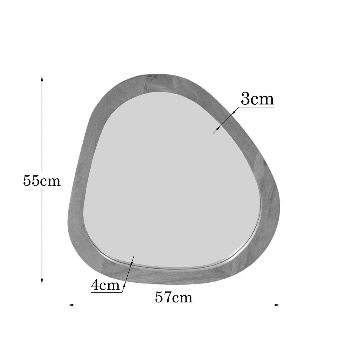 Maattekening van de Spiegel Lou Organisch Zand 57x55cm van Starfurn met alle afmetingen