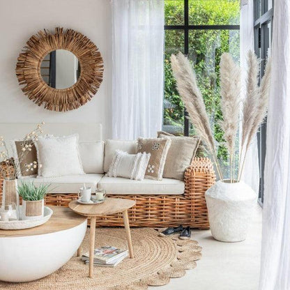 Spiegel Maurice Rond Waterhyacint Bruin Large 104x104cm - Spiegel - J-Line - livinglovely.nl