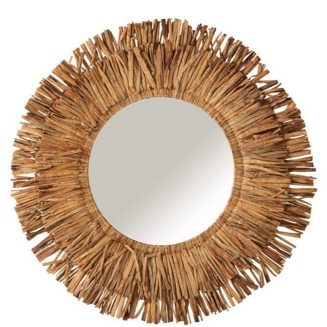 Spiegel Maurice Rond Waterhyacint Bruin Large 104x104cm - Spiegel - J-Line - livinglovely.nl
