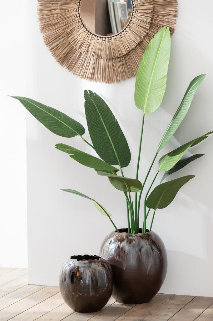 Spiegel Mendi Rond Gras Naturel Medium - Spiegel - J-Line - livinglovely.nl