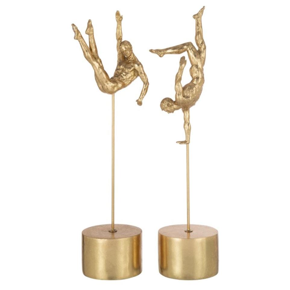 Sportmannen Op Voet Poly Goud Set van 2 - Beeld - J-Line - livinglovely.nl