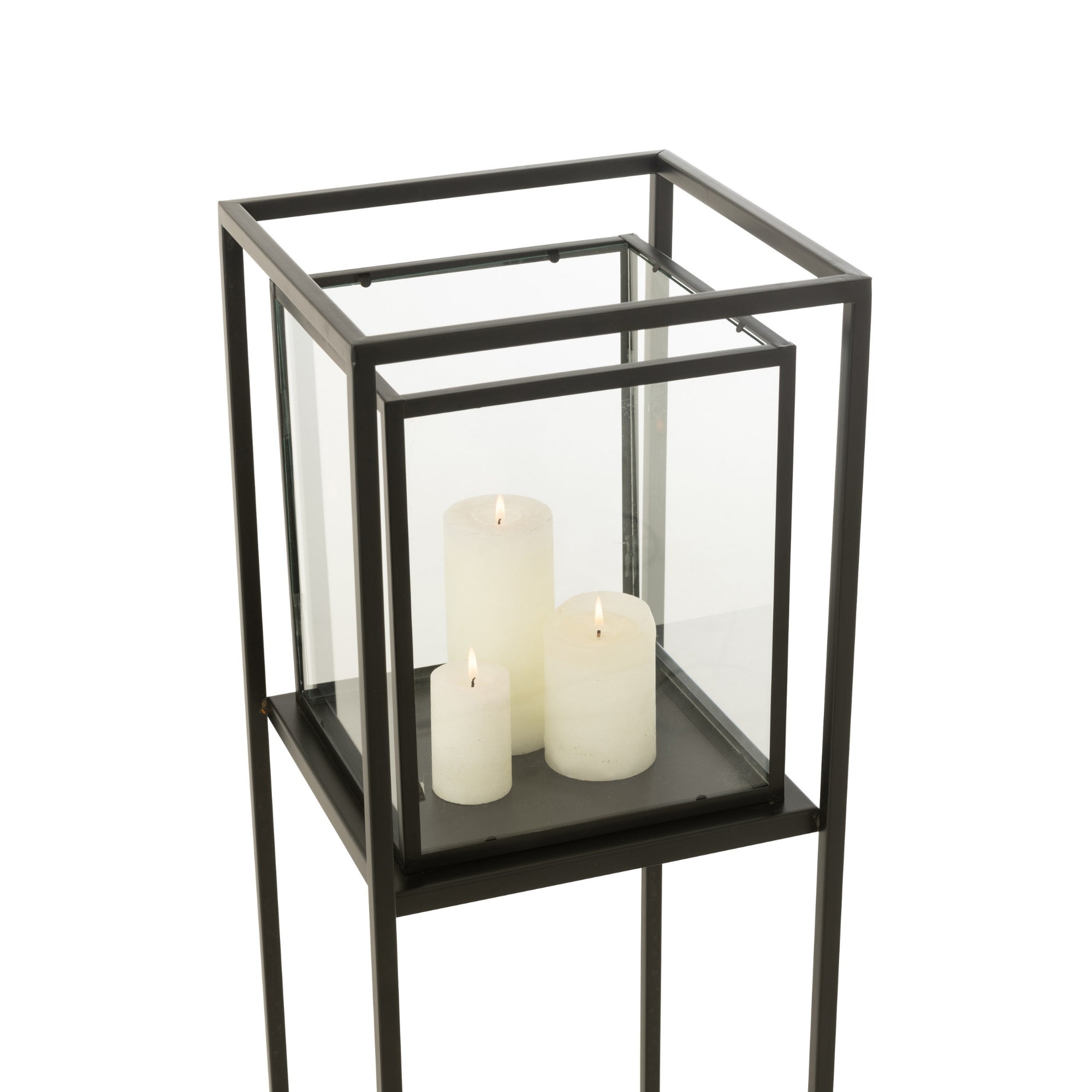 Staand Windlicht Hurricane Vierkant Zwart J-Line - Windlicht - J-Line - livinglovely.nl