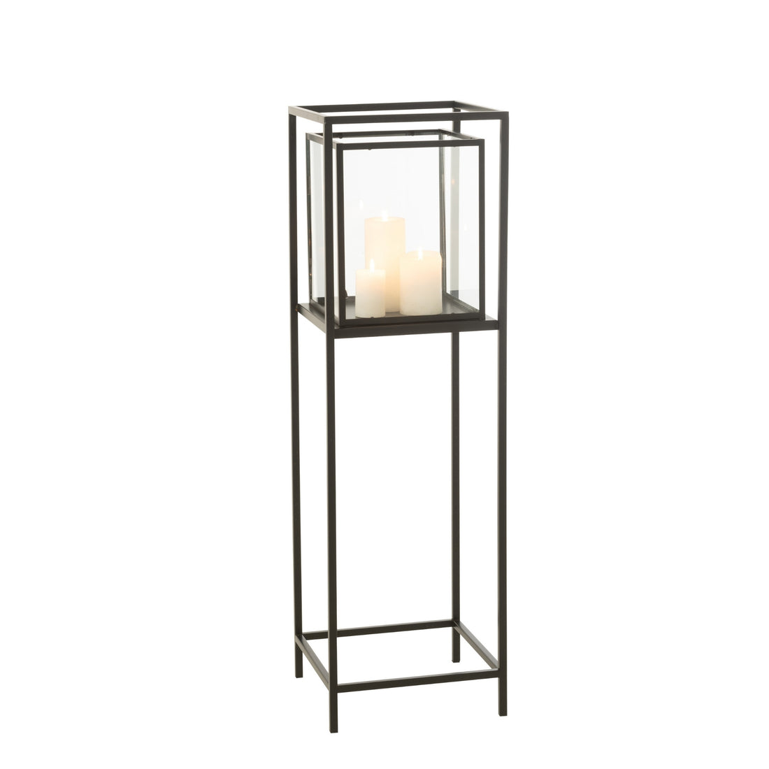 Staand Windlicht Hurricane Vierkant Zwart J-Line - Windlicht - J-Line - livinglovely.nl