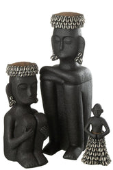 Standbeeld Zittend Etnisch Steen/Resine Zwart Large - Beeld - J-Line - livinglovely.nl