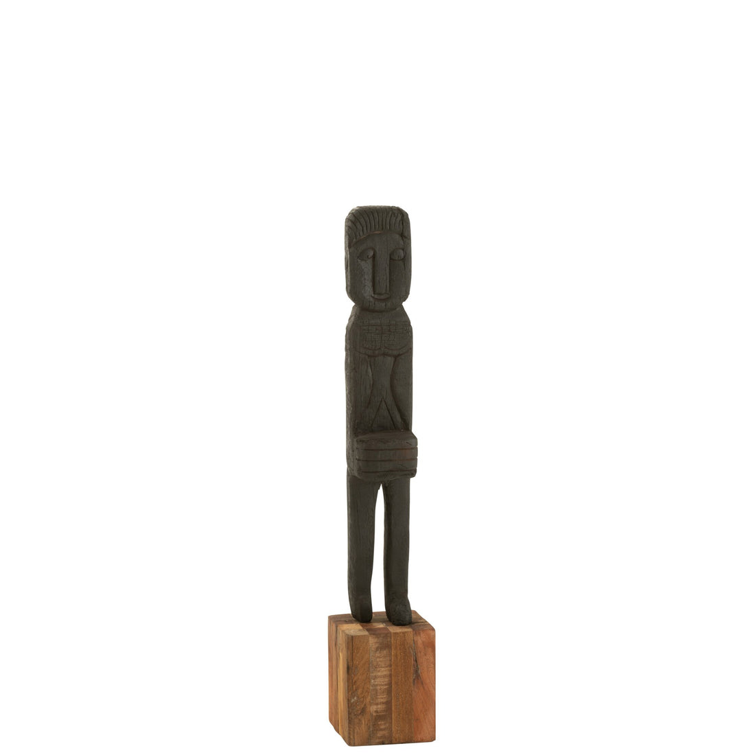 Statue Boro aus recyceltem Holz Schwarz/Natur H115cm J-Line
