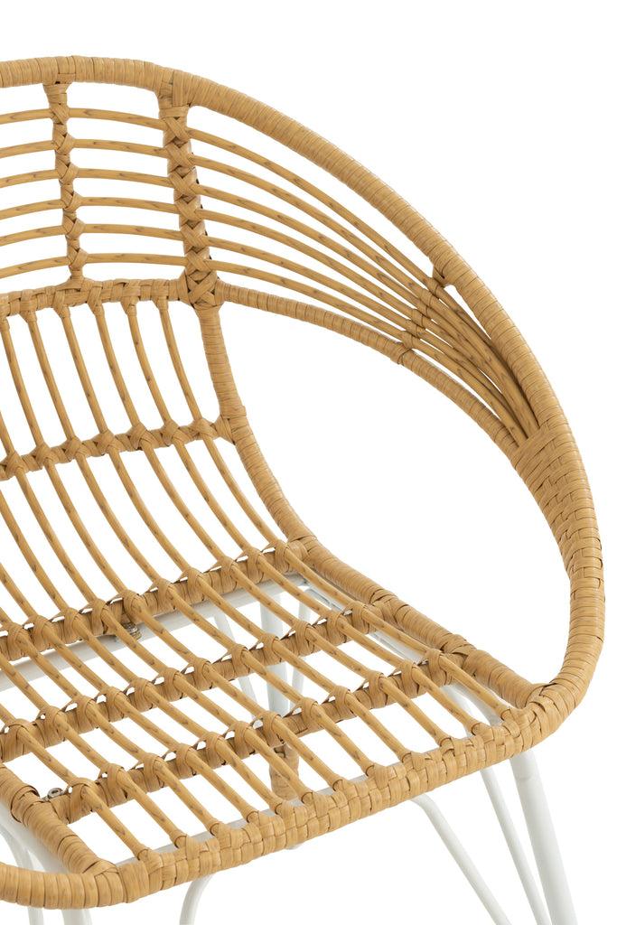Stoel Jeanne Buiten Metaal/Rattan Naturel/Wit - Terrasstoel - J-Line - livinglovely.nl