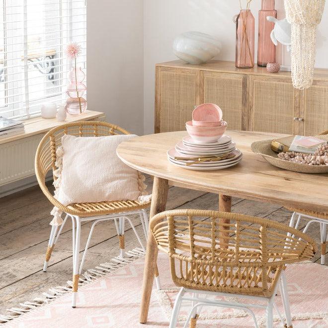 Stoel Jeanne Buiten Metaal/Rattan Naturel/Wit - Terrasstoel - J-Line - livinglovely.nl