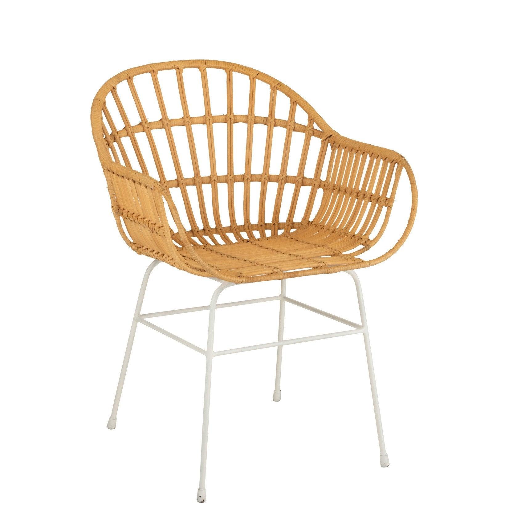 Stoel Keni Rotan/Metaal Naturel/Wit - Eetkamerstoel - J-Line - livinglovely.nl