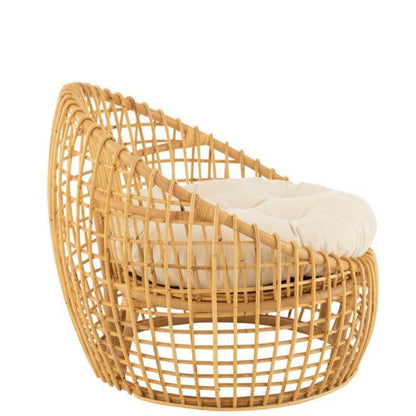 Stoel Lise + Kussen 1 Persoon Rotan/Textiel Naturel/Wit J-Line