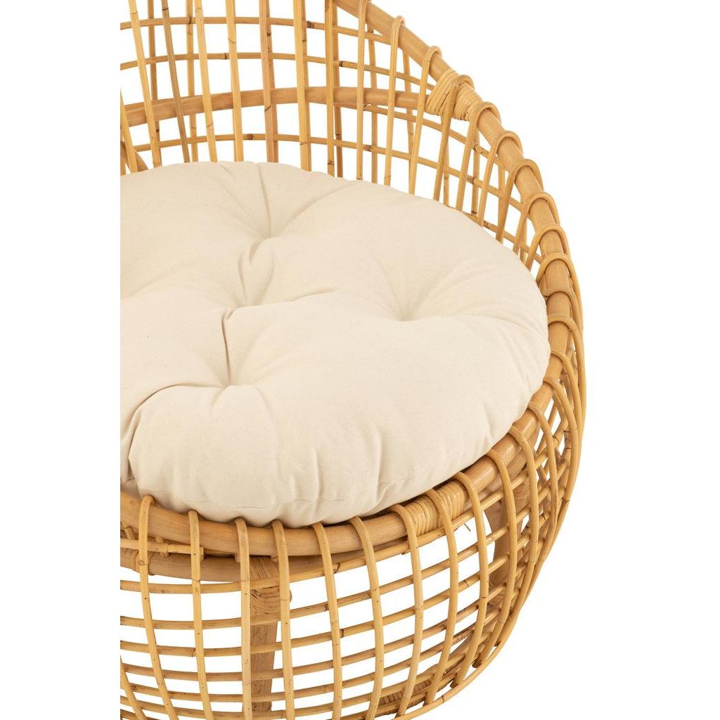 Stoel Lise + Kussen 1 Persoon Rotan/Textiel Naturel/Wit J-Line