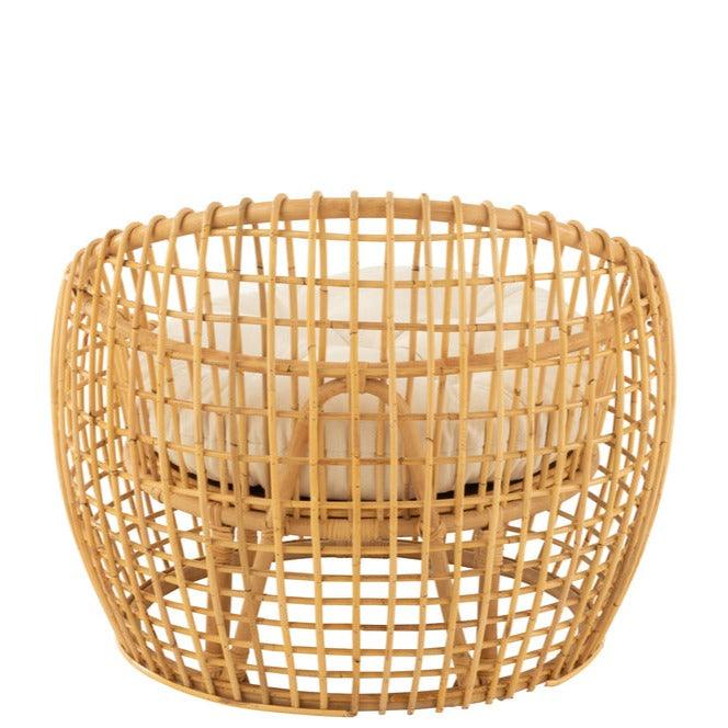 Stoel Lise + Kussen 1 Persoon Rotan/Textiel Naturel/Wit J-Line - Fauteuil - J-Line - livinglovely.nl