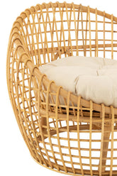Stoel Lise + Kussen 1 Persoon Rotan/Textiel Naturel/Wit J-Line - Fauteuil - J-Line - livinglovely.nl