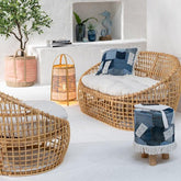 Stoel Lise + Kussen 1 Persoon Rotan/Textiel Naturel/Wit J-Line - Fauteuil - J-Line - livinglovely.nl