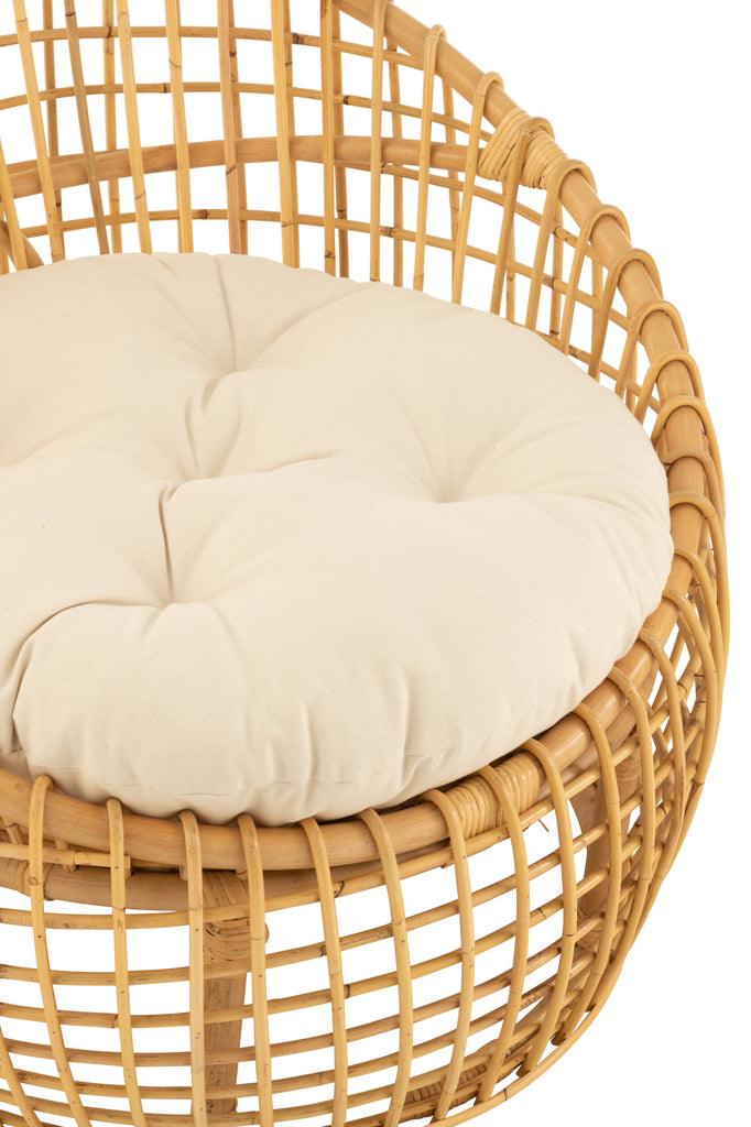 Stoel Lise + Kussen 1 Persoon Rotan/Textiel Naturel/Wit J-Line - Fauteuil - J-Line - livinglovely.nl