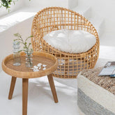 Stoel Lise + Kussen 1 Persoon Rotan/Textiel Naturel/Wit J-Line - Fauteuil - J-Line - livinglovely.nl