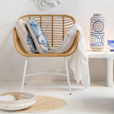 Stoel Rachelle Buiten Metaal/Rattan Naturel/Wit - Terrasstoel - J-Line - livinglovely.nl