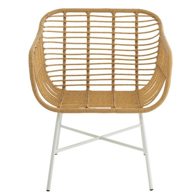Stoel Rachelle Buiten Metaal/Rattan Naturel/Wit - Terrasstoel - J-Line - livinglovely.nl