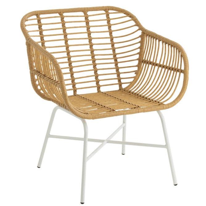 Stoel Rachelle Buiten Metaal/Rattan Naturel/Wit - Terrasstoel - J-Line - livinglovely.nl