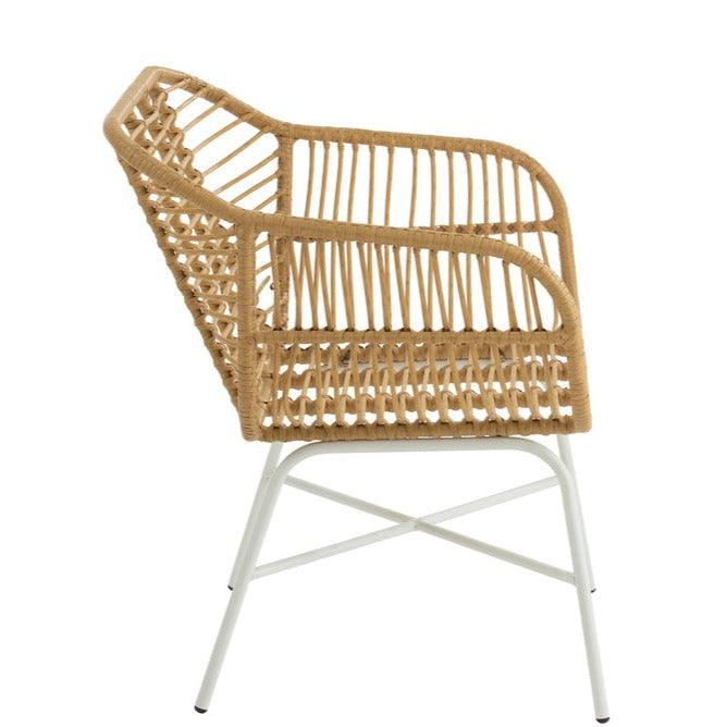 Stoel Rachelle Buiten Metaal/Rattan Naturel/Wit - Terrasstoel - J-Line - livinglovely.nl