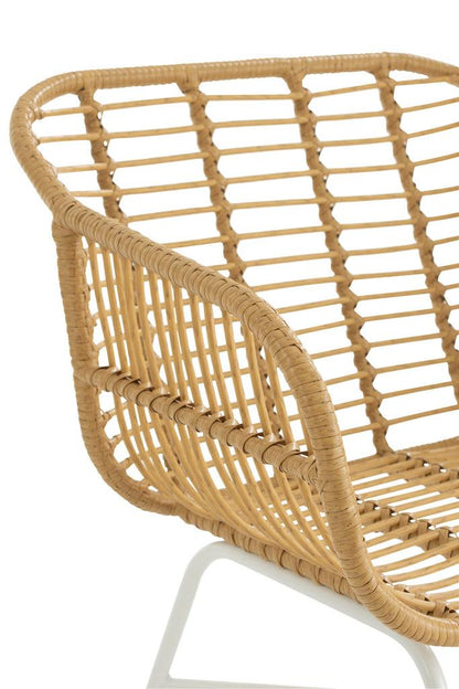 Stoel Rachelle Buiten Metaal/Rattan Naturel/Wit - Terrasstoel - J-Line - livinglovely.nl