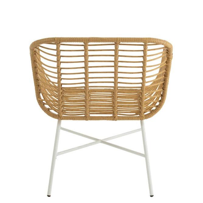 Stoel Rachelle Buiten Metaal/Rattan Naturel/Wit - Terrasstoel - J-Line - livinglovely.nl