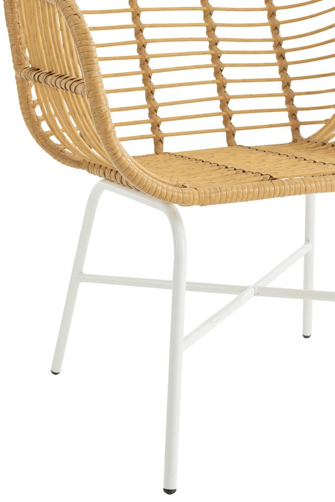 Stoel Rachelle Buiten Metaal/Rattan Naturel/Wit - Terrasstoel - J-Line - livinglovely.nl