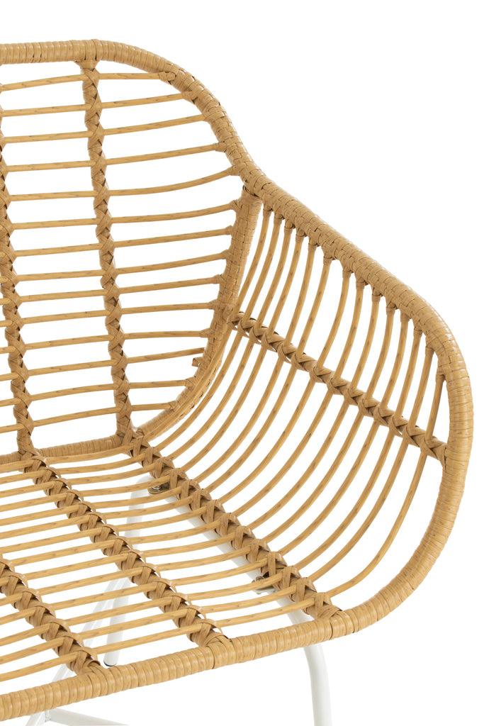 Stoel Rachelle Buiten Metaal/Rattan Naturel/Wit - Terrasstoel - J-Line - livinglovely.nl
