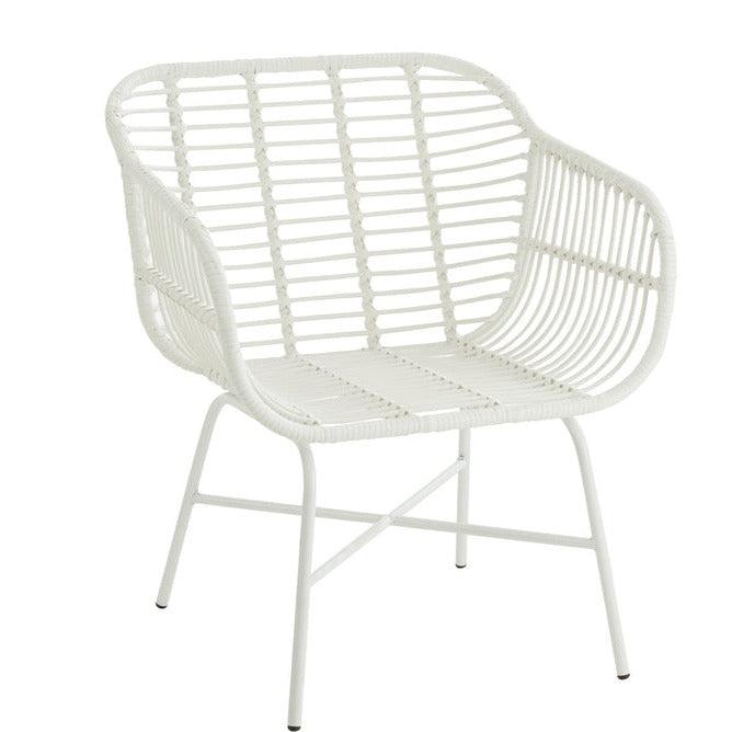 Stoel Rachelle Buiten Metaal/Rattan Wit - Terrasstoel - J-Line - livinglovely.nl