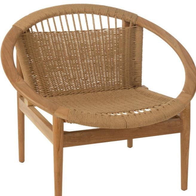 Stoel Rond Teak Hout Naturel - Fauteuil - J-Line - livinglovely.nl