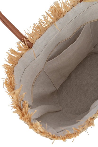 Strandtas Blad Jute Naturel/Donker Bruin - Tas - J-Line - livinglovely.nl