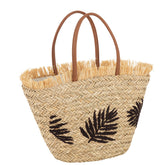Strandtas Blad Jute Naturel/Donker Bruin - Tas - J-Line - livinglovely.nl