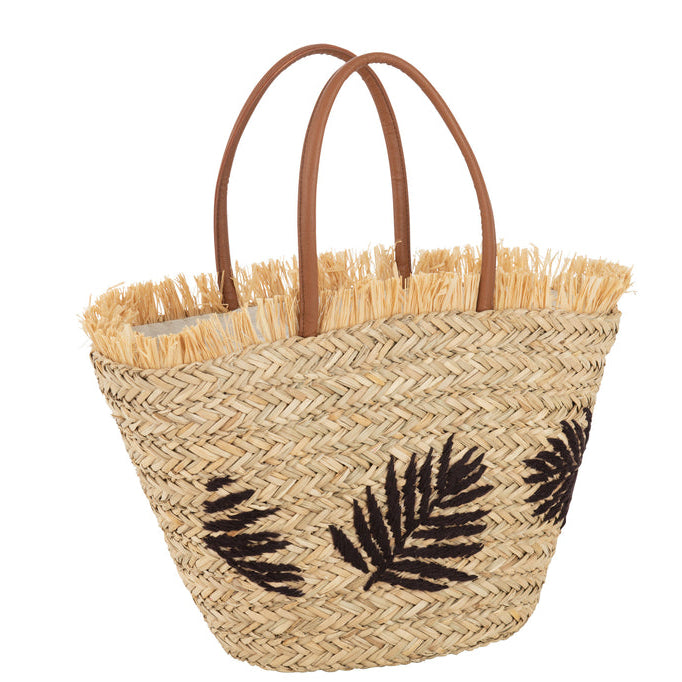 Strandtas Blad Jute Naturel/Donker Bruin - Tas - J-Line - livinglovely.nl