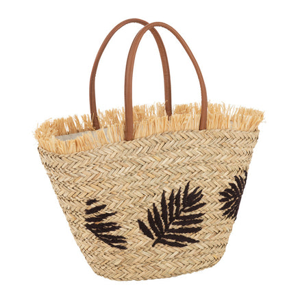 Strandtas Blad Jute Naturel/Donker Bruin - Tas - J-Line - livinglovely.nl