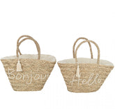 Strandtas Bonjour/Hello Kwast Jute Naturel/Wit Assortiment Van 2 - Tas - J-Line - livinglovely.nl