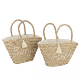 Strandtas Bonjour/Hello Kwast Jute Naturel/Wit Assortiment Van 2 - Tas - J-Line - livinglovely.nl