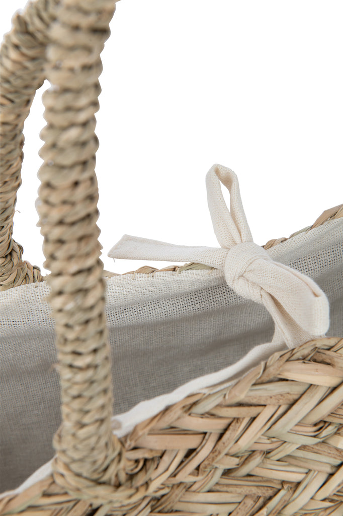 Strandtas Kant Bloem + Kwast Jute Naturel/Wit - Tas - J-Line - livinglovely.nl