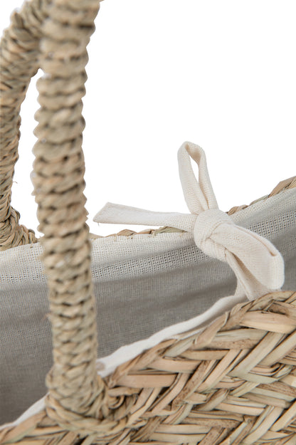 Strandtas Kant Bloem + Kwast Jute Naturel/Wit - Tas - J-Line - livinglovely.nl