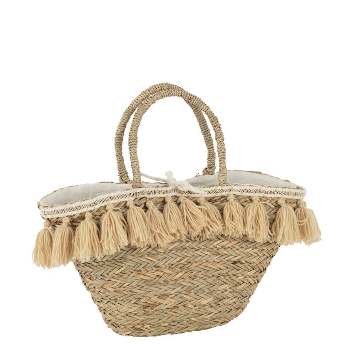 Strandtas Kwasten Jute/Textiel Naturel/Beige - Tas - J-Line - livinglovely.nl